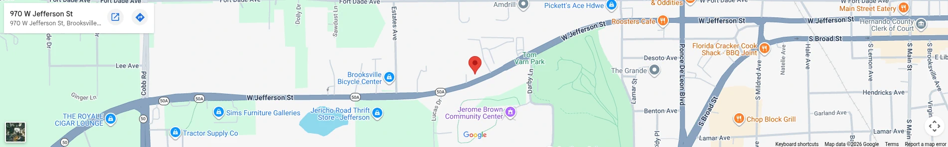 Map showing Sinkhole Titan service area around Brooksville and Spring Hill, Florida