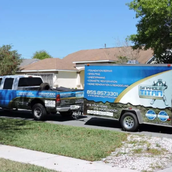 Sinkhole Titan company truck and trailer